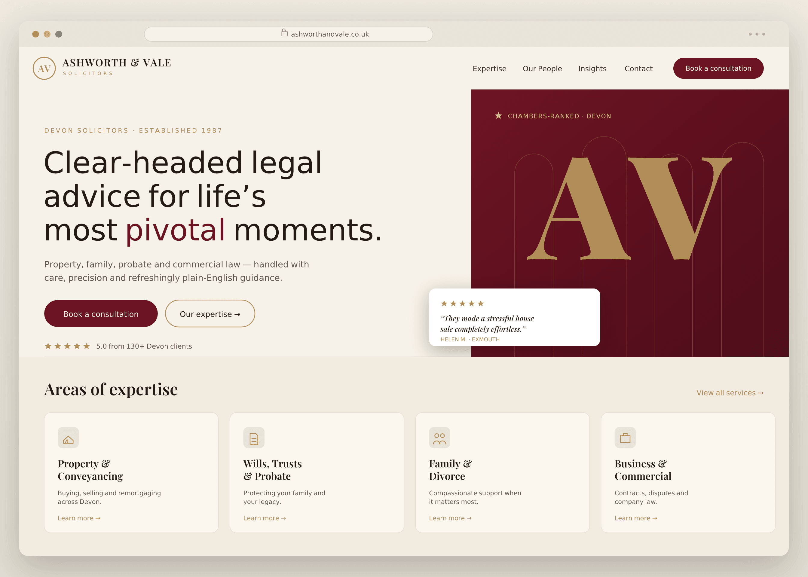 Ashworth & Vale solicitors website