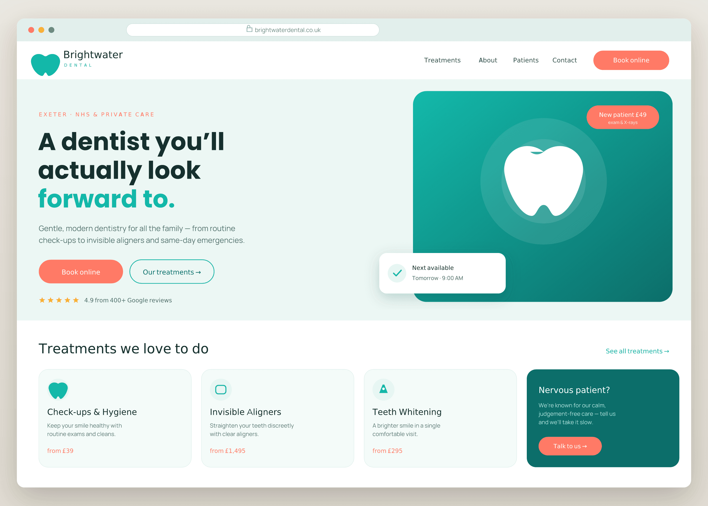 Brightwater Dental practice website