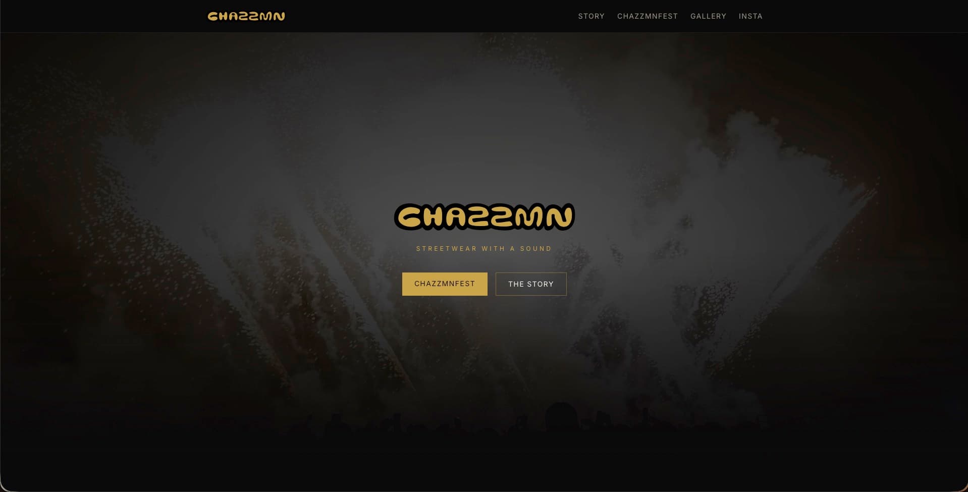 The CHAZZMN clothing and events website we rebuilt, shown on a desktop monitor