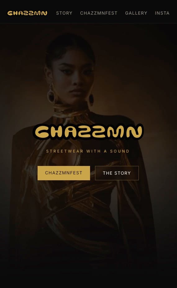 The CHAZZMN homepage on a mobile viewport