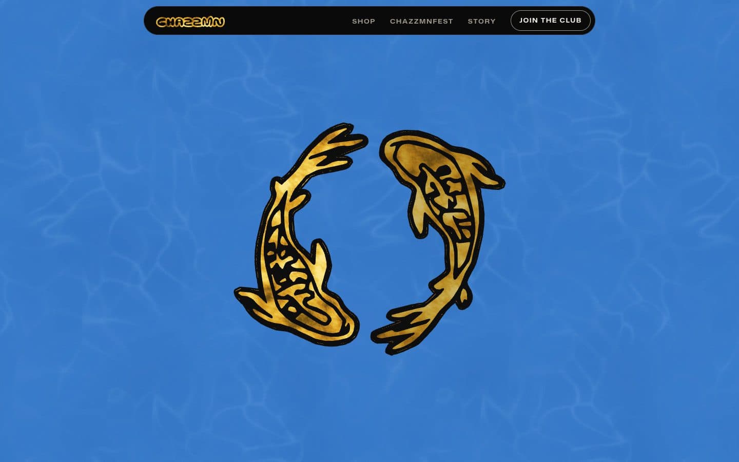The koi scene on the CHAZZMN home page: two gold-leaf koi on lapis water