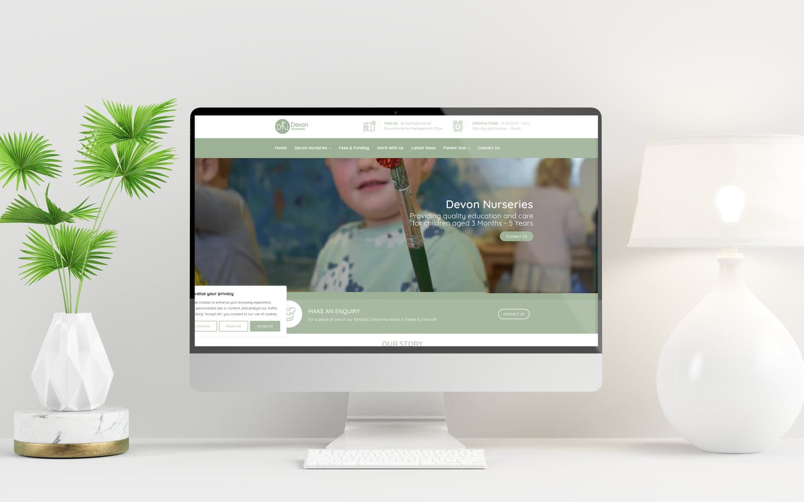 The unified Devon Nurseries website we designed and built, shown on a desktop monitor