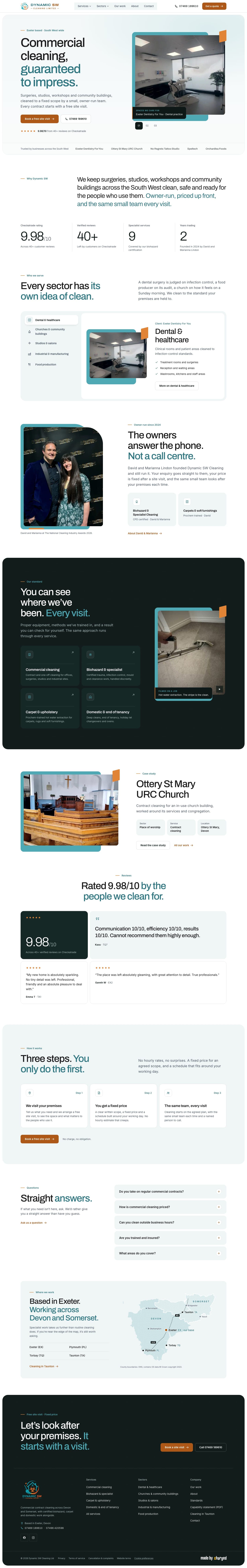 The full Dynamic SW Cleaning homepage on a desktop, from the hero to the footer
