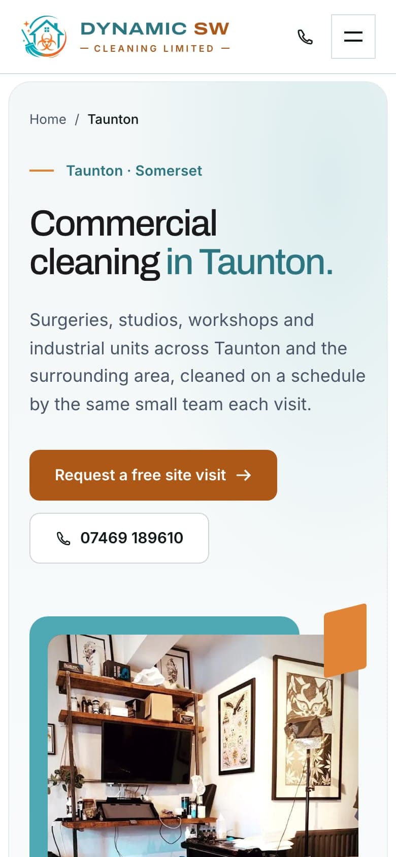The Taunton area page on a phone