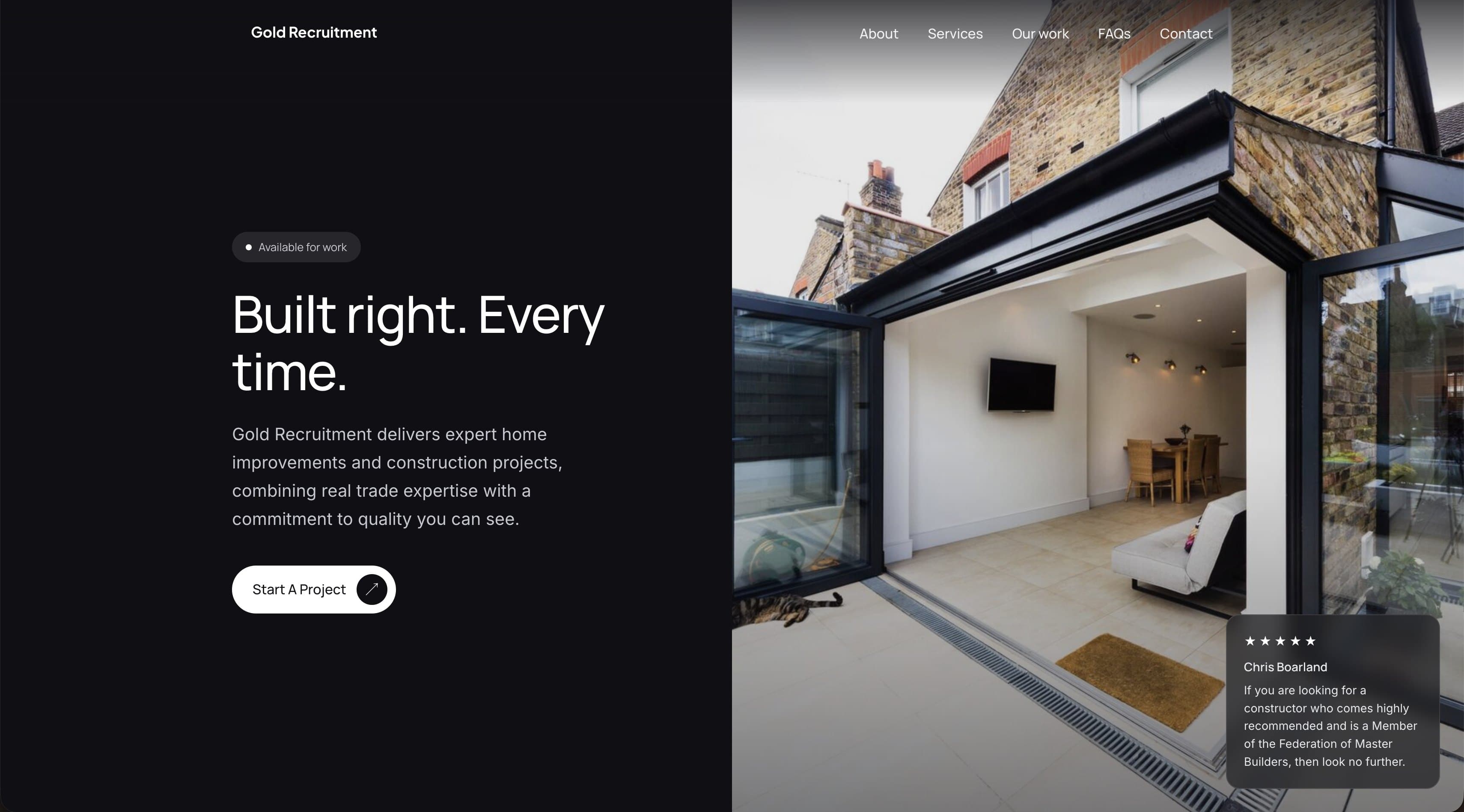 The Gold Recruitment construction and renovation website we designed and built, shown on a desktop monitor