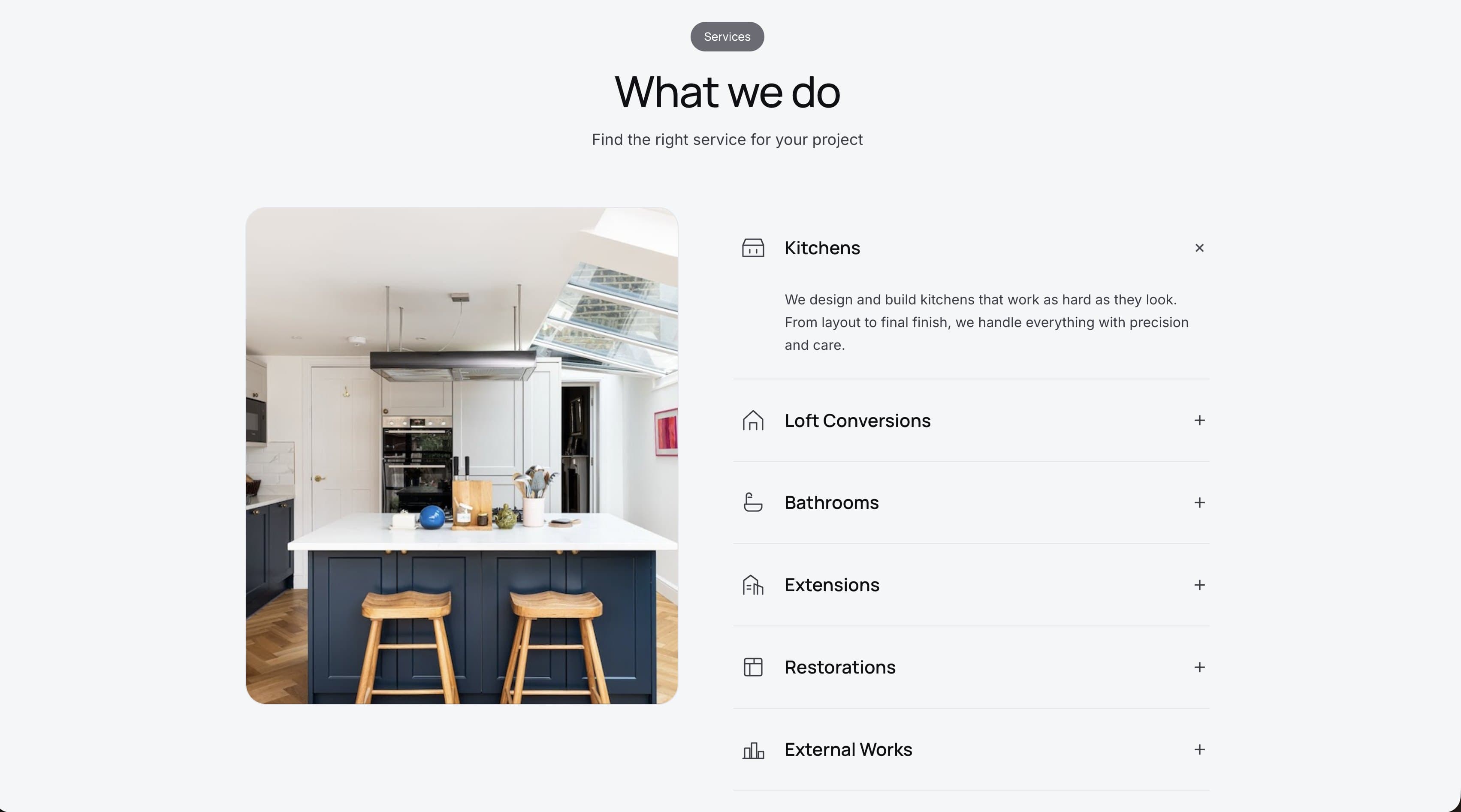 The Gold Recruitment services and completed-project showcase sections