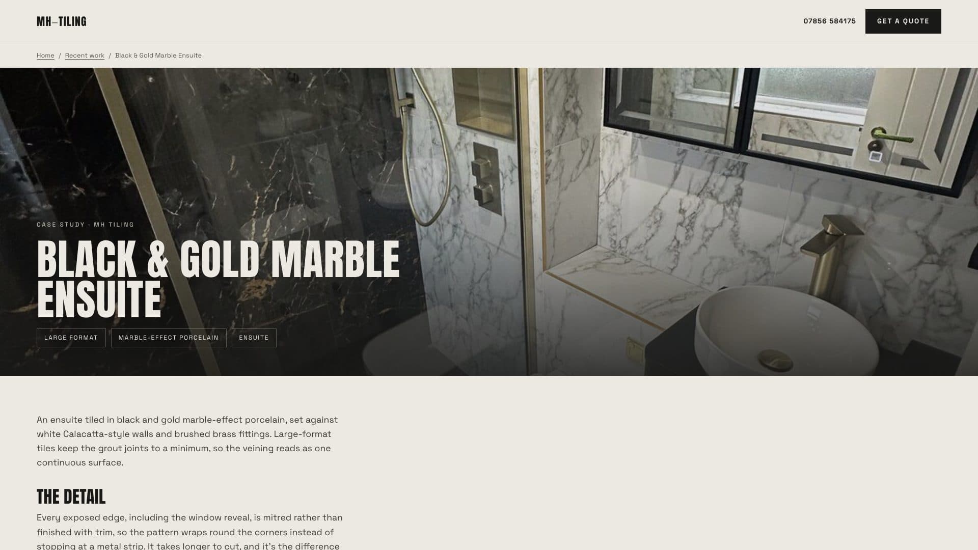 The Black and Gold Marble Ensuite project page on the MH Tiling website