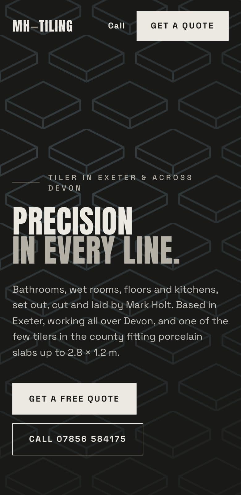 The MH Tiling homepage on a phone