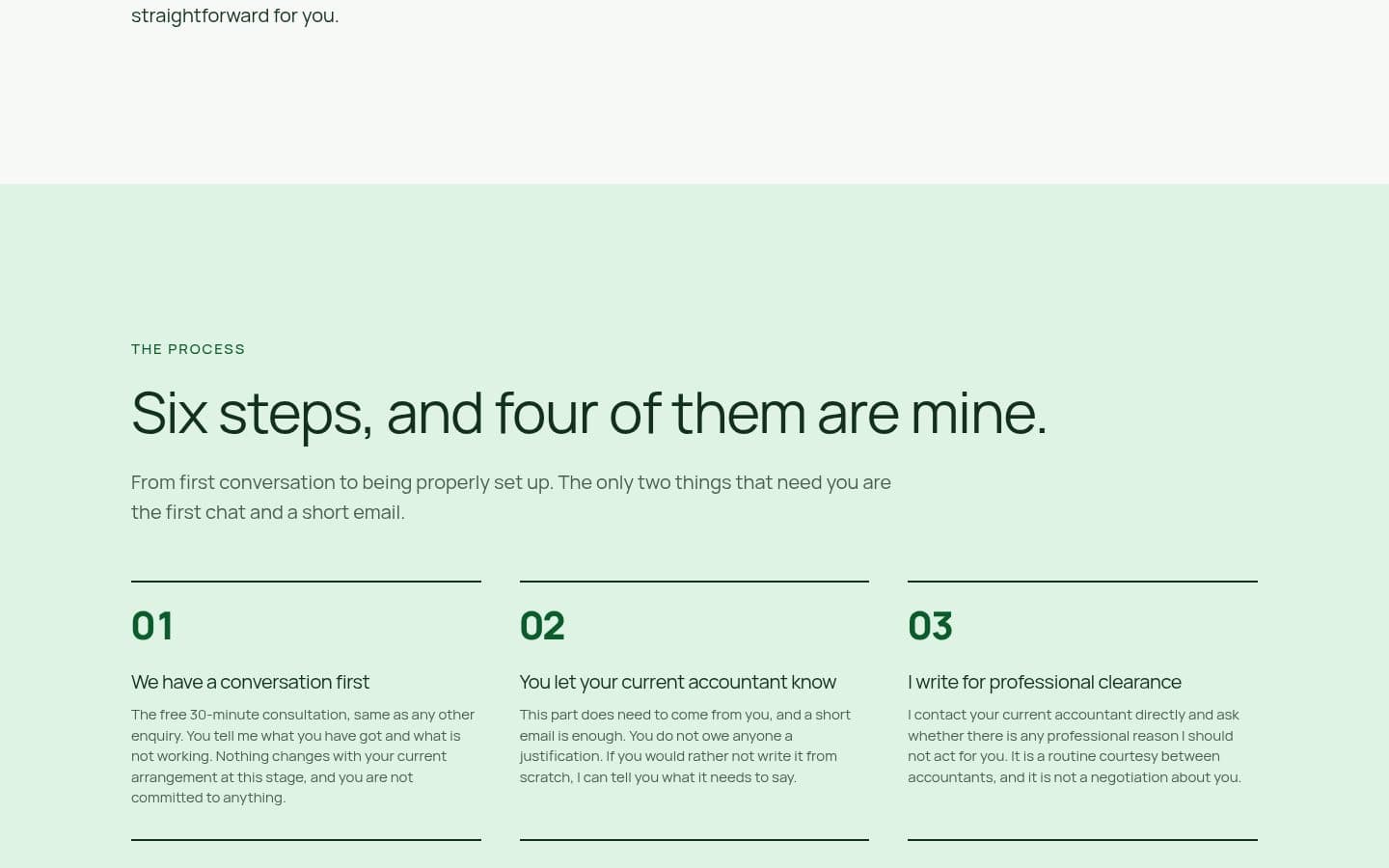 The switching accountants page, breaking the move into six steps and naming the four things that usually stop people